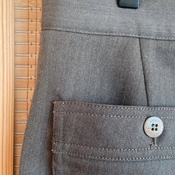 Armani, Collezioni Brown Sand thick cotton fabric trousers buckle front wide leg - Picture 8 of 9